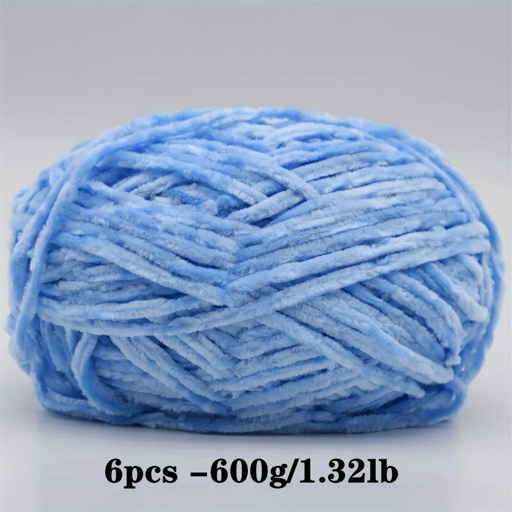 6-Pack Soft Chenille Velvet Yarn, 100g Each, 100% Polyester, Assorted Colors, for Crocheting Sweaters, Coats and DIY Crafts
