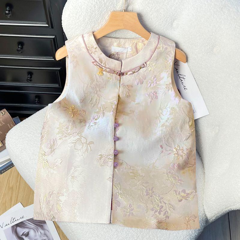 

New new vest jacquard sleeveless top improved disc buckle vest medium women s clothing 3XL [recommended 138-75 kg]