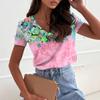 Summer Women's New Minimalist Flower Pattern 3D Printed Loose Casual V-neck Short Sleeved T-shirt
