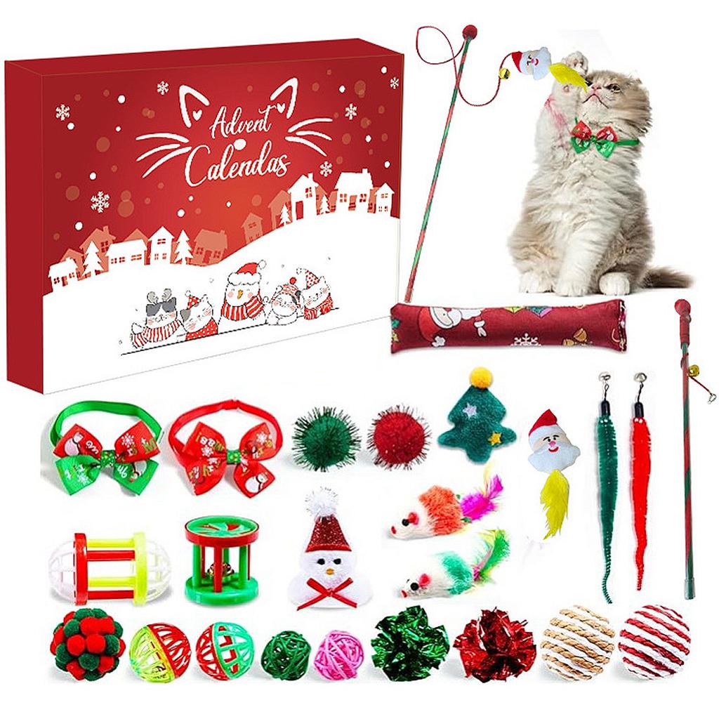 Cat Advent Calendar Christmas Blind Box Christmas Countdown Calendar for Kitten with 24 Pcs Assorted Cat Christmas Toys Gifts