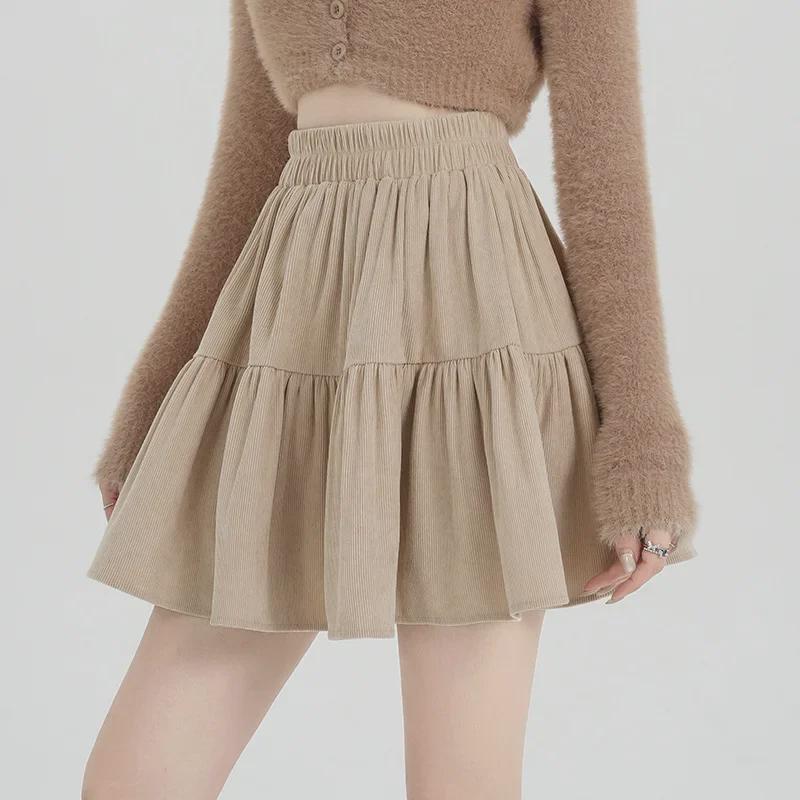 2024 Autumn/Winter High Waist Corduroy Ruffle A-Line Skirt