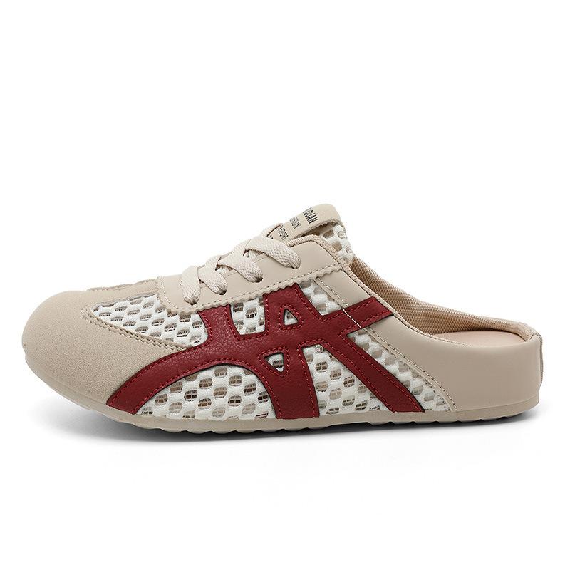 Summer Women's Woven Half Slippers 2025 New Hollow Breathable Walking Shoes Outdoor Fashion Slip-on Flat Shoes Zapatos De Mujer