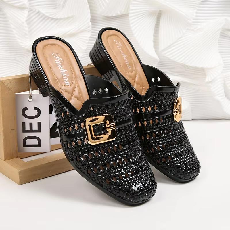 Beach Sandals Women's Fashion Korean Open-Toe Chunky Heel Non-Slip Casual Summer Slides