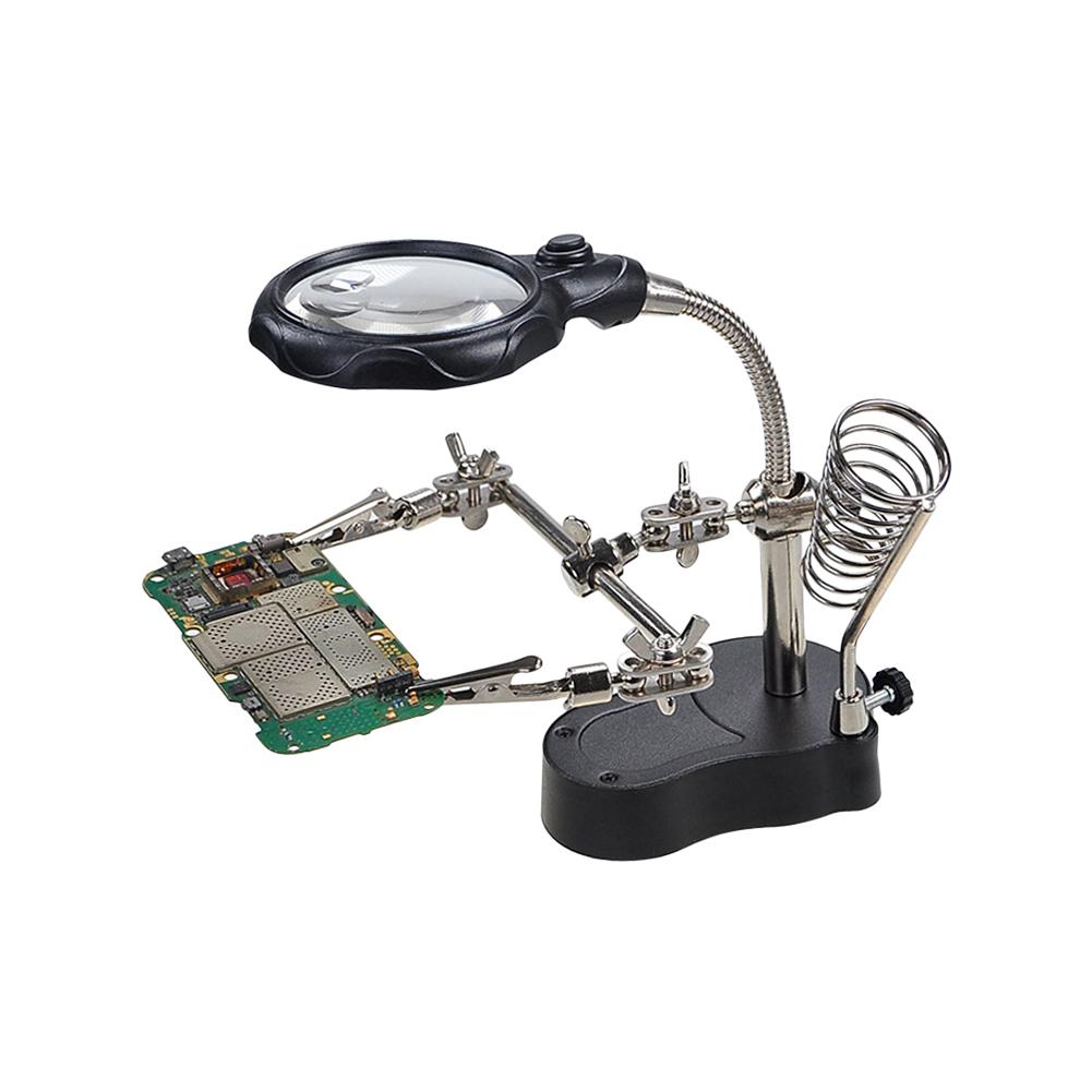 LED Light Magnifier Adjustable Support Multifunction Welding Magnifier Helping Repair Tools Non-slip for Maintenance Inspection