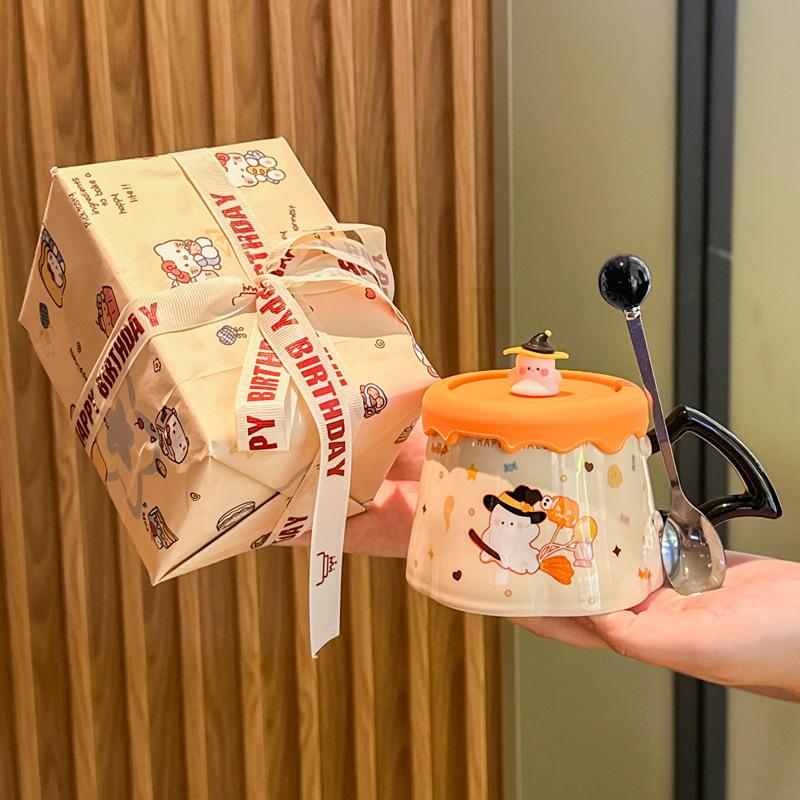 Kreative niedliche Gespenst Keramiktasse mit Deckel Haushalt Trinkbecher Paar Kaffeetasse für Mädchen Geburtstagsgeschenk