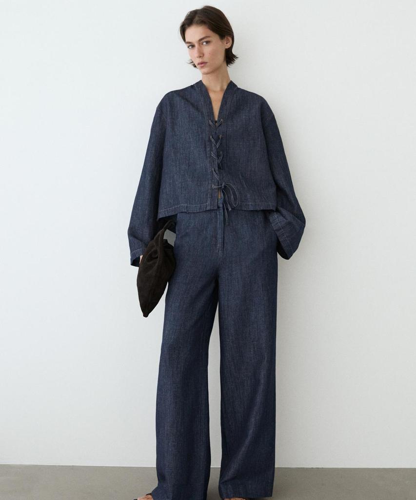 Masimodutti Linen Blend Wide Leg Denim Pants