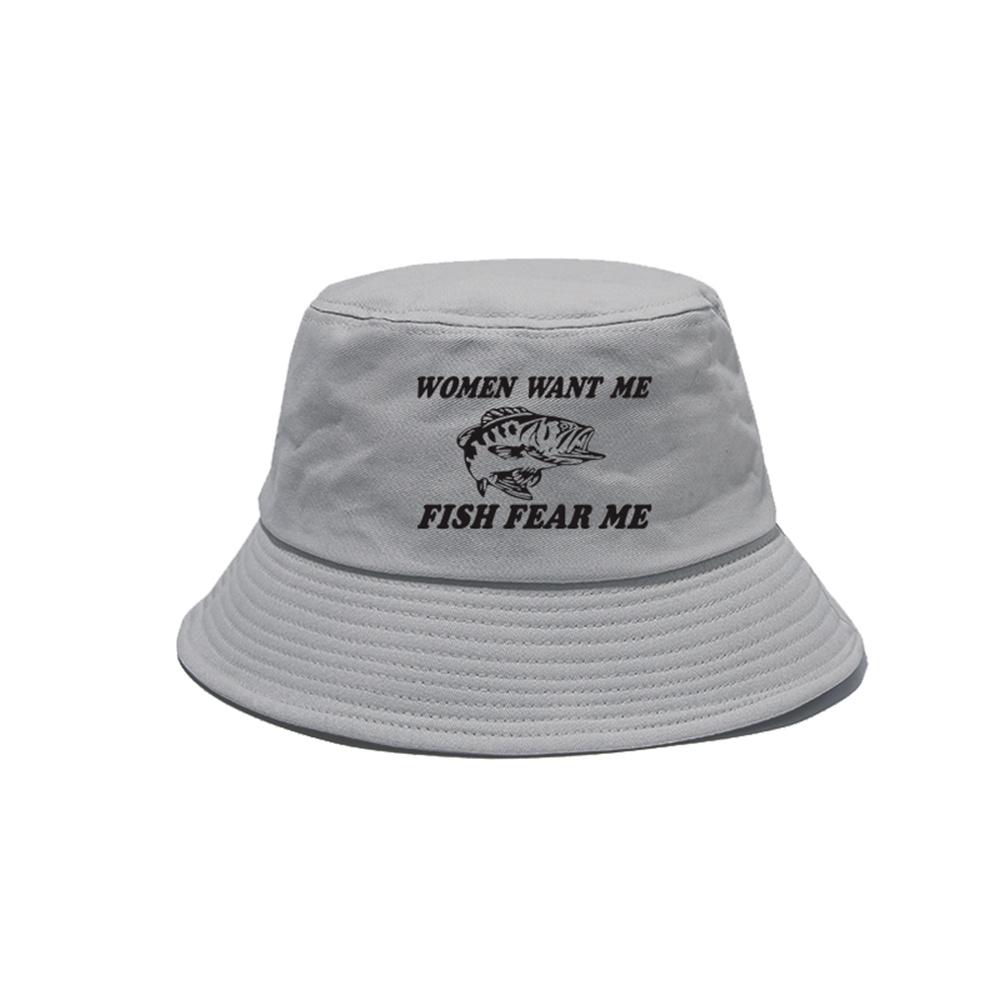 

Women Want Me Fish Fear Me Bucket Hats Cool Outdoor Fishing Cap Summer Sunscreen FisherUnisex Hat MZ-478 One Size
