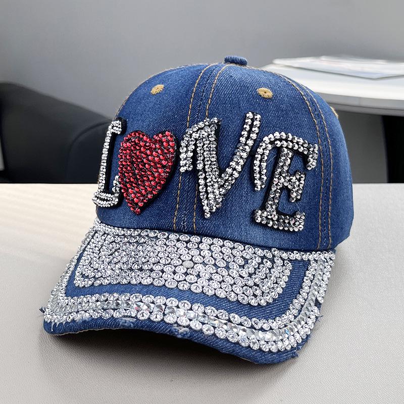 Damen Strass Denim Baseballkappe - Paris Schriftzug Sonnenhut
