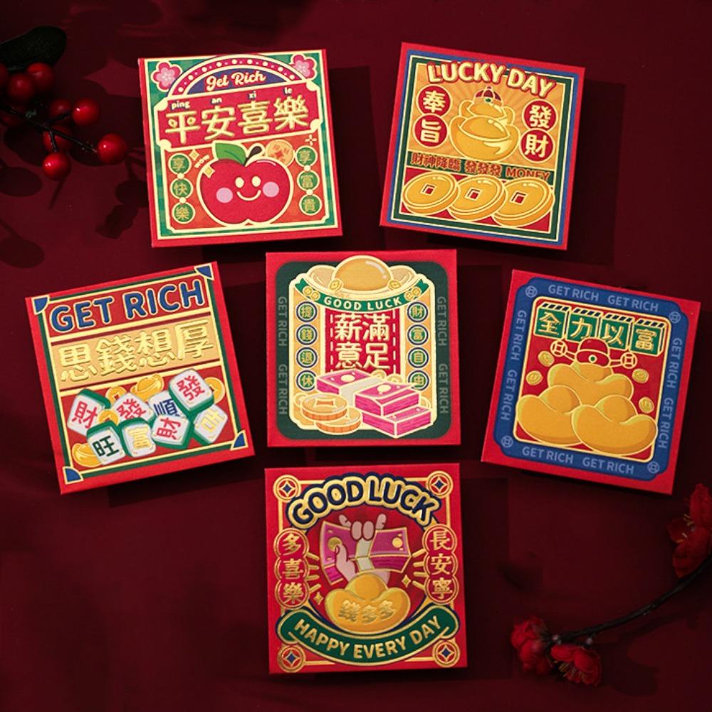 6pcs/set Chinese Style Coin Red Packets Cartoon Mini Money Bag Lucky Money Bag Kids' Gift