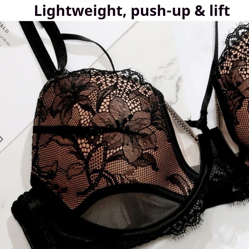 Sexy reine Begierde Spitzen-Dessous-Set, Minimizer Push-Up Anti-Hänge-BH-Set für Frauen mit großer Oberweite für den Herbst