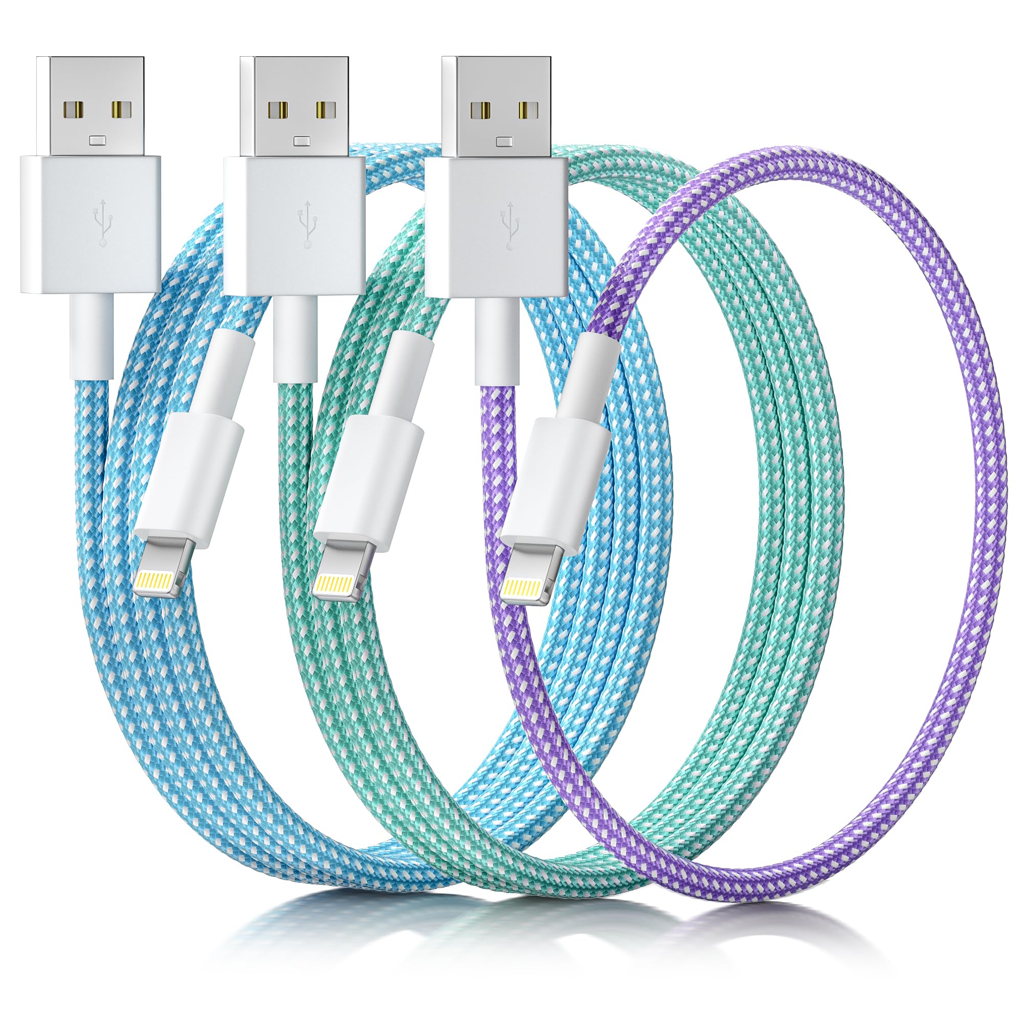 

Набор из 3 кабелей Lightning для зарядки iPhone Сертифицированный MFi кабель для зарядки iPhone Быстрая зарядка Синхронизация Передача данных Предотвращение отключения Ultra