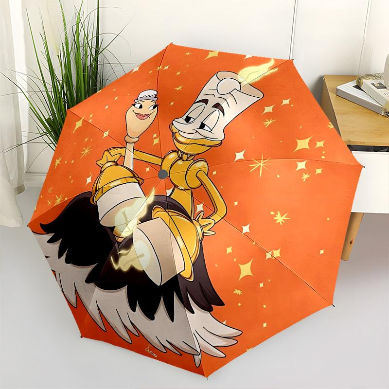 

Candlestick, Lumière Themed Automatic Opening and Closing Umbrella, Brightly Colored 8-rib Portable Umbrella, Suitable for Men and Women, A Perfect Gi