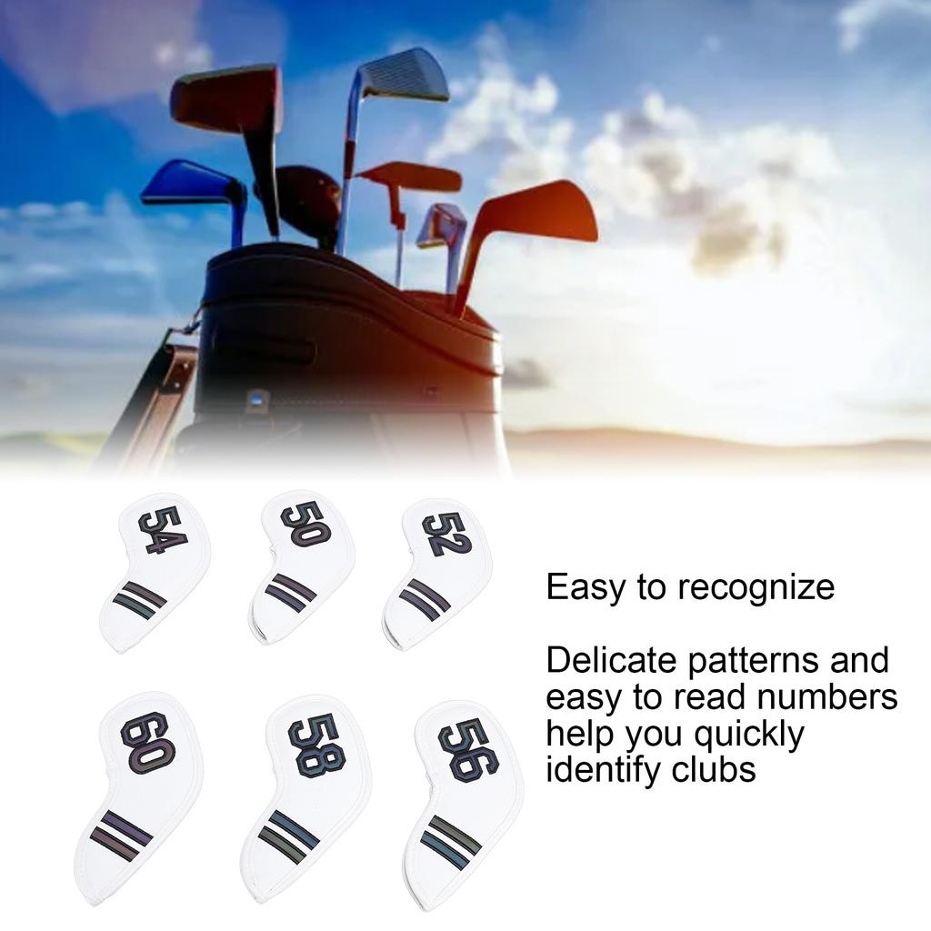 6PCS Golf Club Head Covers PU Leather Abrasion Resistant Clear Numbers Golf Iron Covers Set for Golf Course