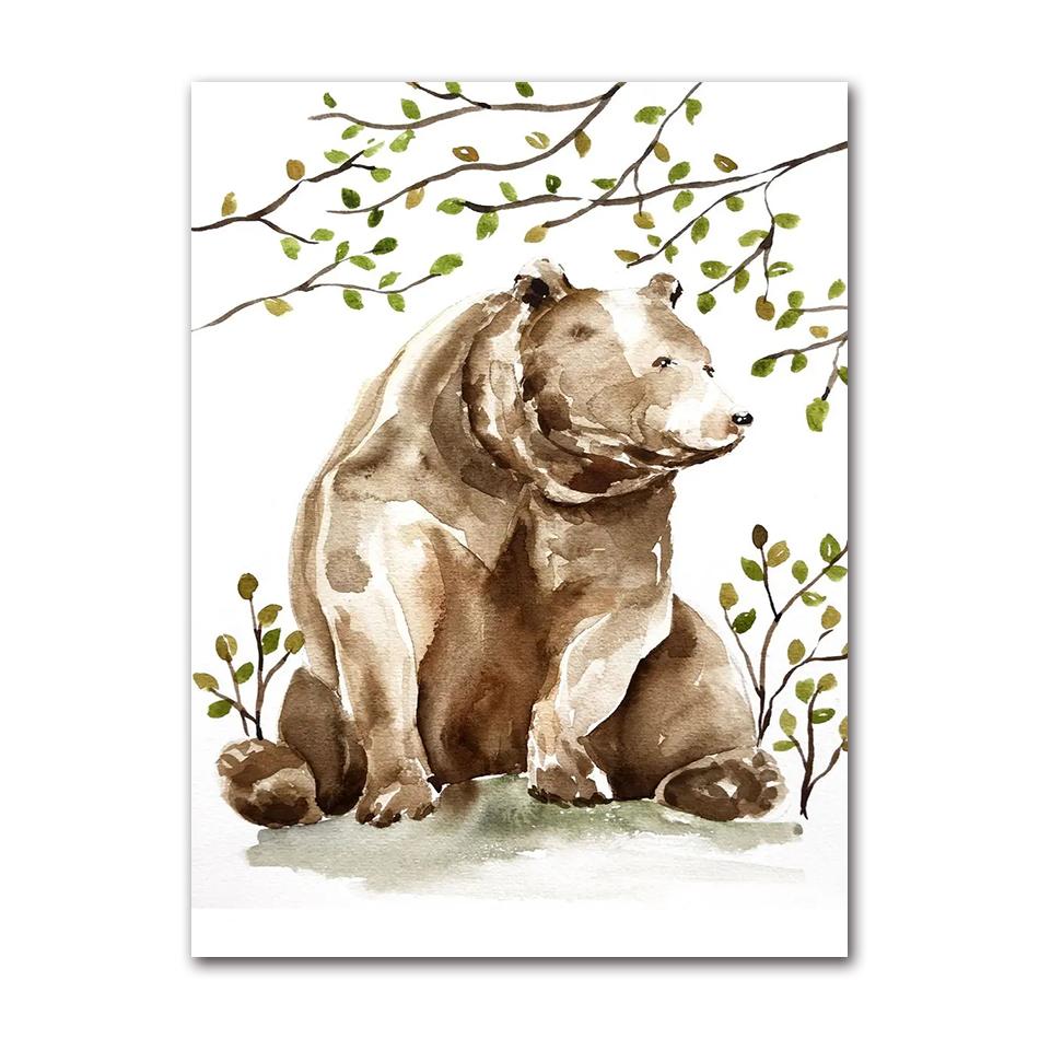 Cartoon Cute Animal Bear Lion Tiger Panda Rabbit Jungle Art Poster Canvas Painting Wall Print Picture for Living Room Home Decor