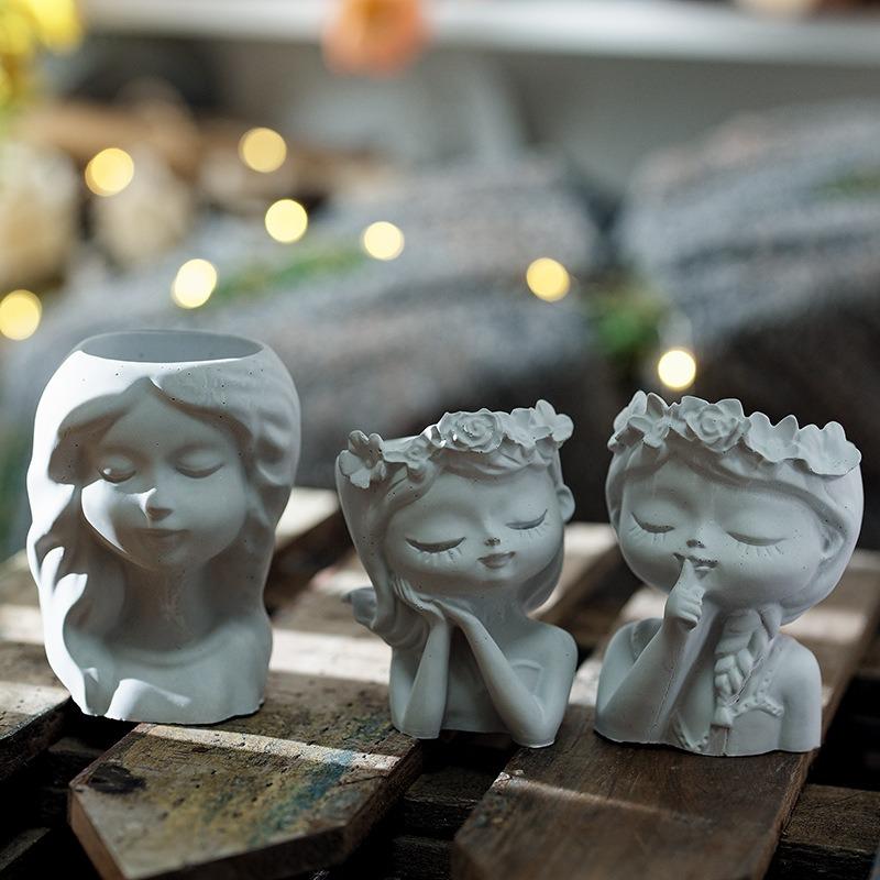 Silikonform für Blumentöpfe in Mädchenkopfform, Betonvase, DIY, handgefertigt, Gips, Epoxidharz, Stifthalter, Formen für Wohnkultur