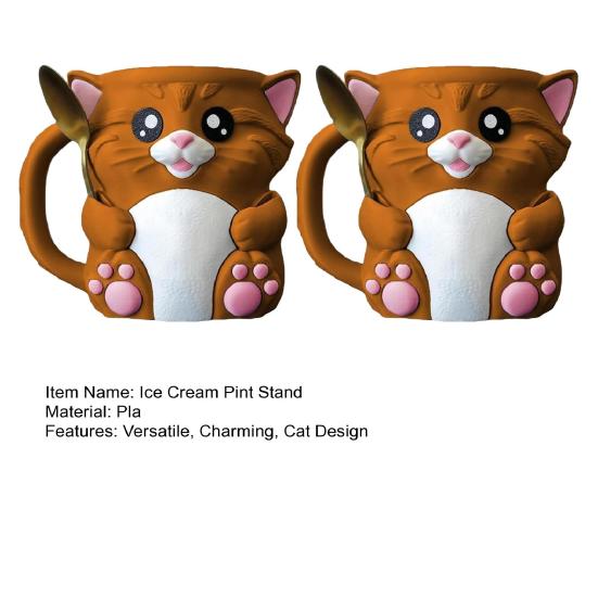 Cat Ice Cream Pint Holder with Spoon Reusable Pint Sleeve for Ice Cream Soda Beer Cans Holder Comfortable Grip Dessert Table Accessory
