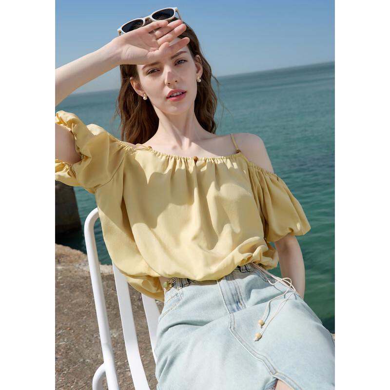 Betu Women's Lyocell Puff Sleeve Slimming Short Sleeve Shirt
