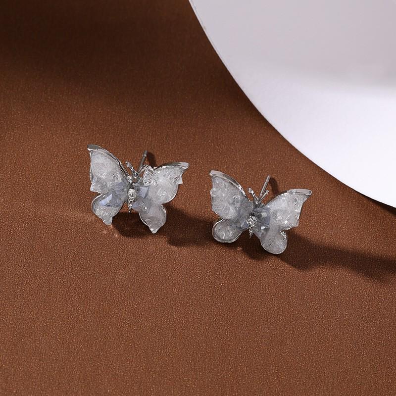 Silver Needle Crystal Butterfly Tassel Earrings with Pearls - Elegant, Nature-Inspired Jewelry for Women.