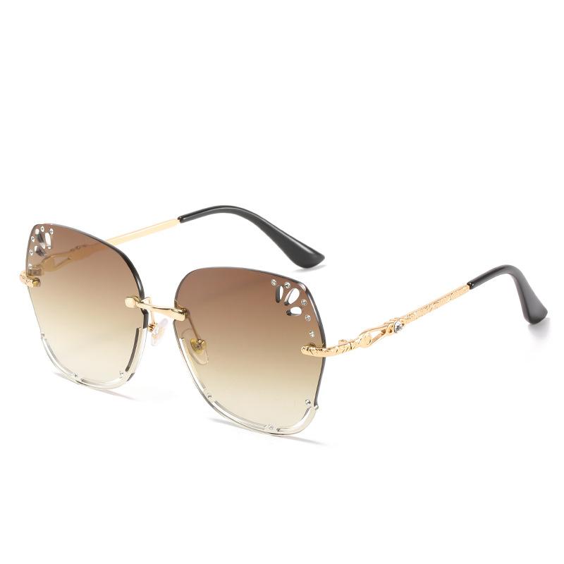 Hollow frameless sun lady square sunglasses trend casual vacation glasses fashion gradual change color sunglasses
