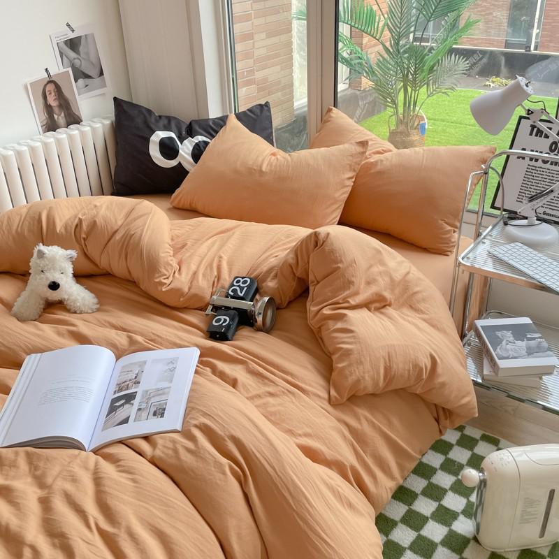 Solid Plain Twin Full Queen Soft Washed Microfiber Duvet Cover Set 4Pcs with Zipper Closure 1Duvet Cover 1Bed Sheet 2Pillowcases