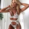 Sexy Deep V Lingerie Set for Women Heart Back 3 Piece Outfit with Garter Belt Erotic Babydoll Nightwear Temptation Three Styles