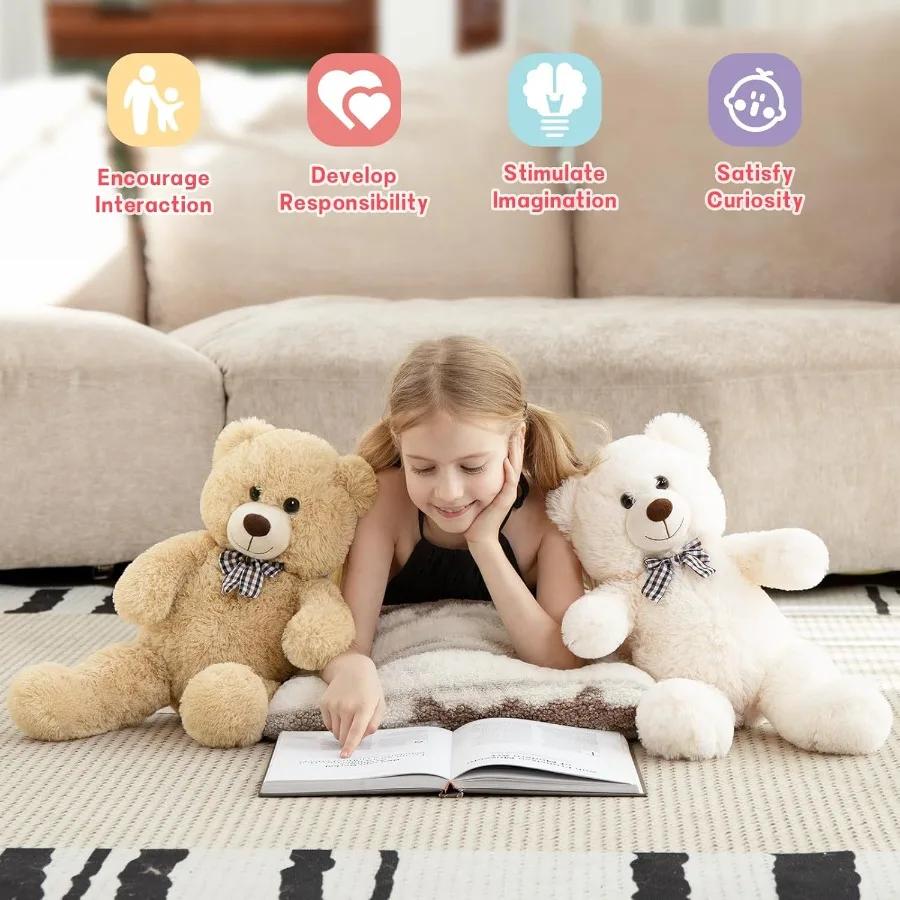 20 Inch White Teddy Bear Stuffed Animal Designed for Toddlers Infant Shower Birth Date Present Plush Cuddly Hugging Bear Bow Tie Classic Gentle T