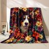 1PC Puppy Surrounded By Flowers Pattern Blanket Flannel Material Soft Warm for All Seasons, Home Outdoor Camping Picnics RV