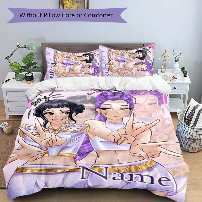 3pcs KPop Demon Hunters7 Cover Set - Personalized Name, HD Printed Bedding with 1 Cover and 2 Pillowcases - Perfect for Home Decor, Easy Care