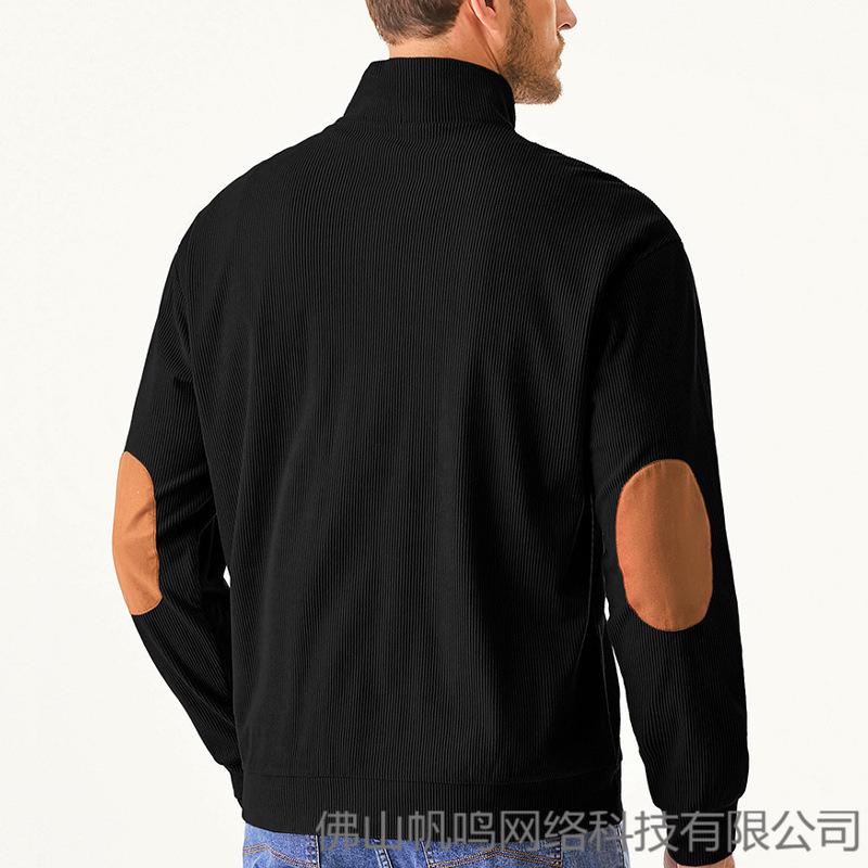 Men S Corduroy Stand Collar Long Sleeve Pocket Sweatshirt