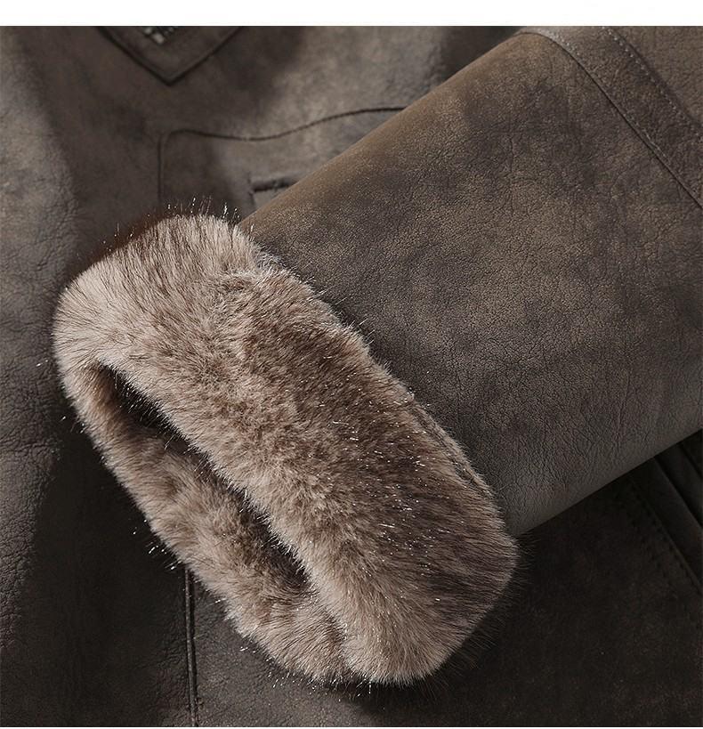 Men's Plus Size Lapel Leather and Fur Jacket - Winter Edition