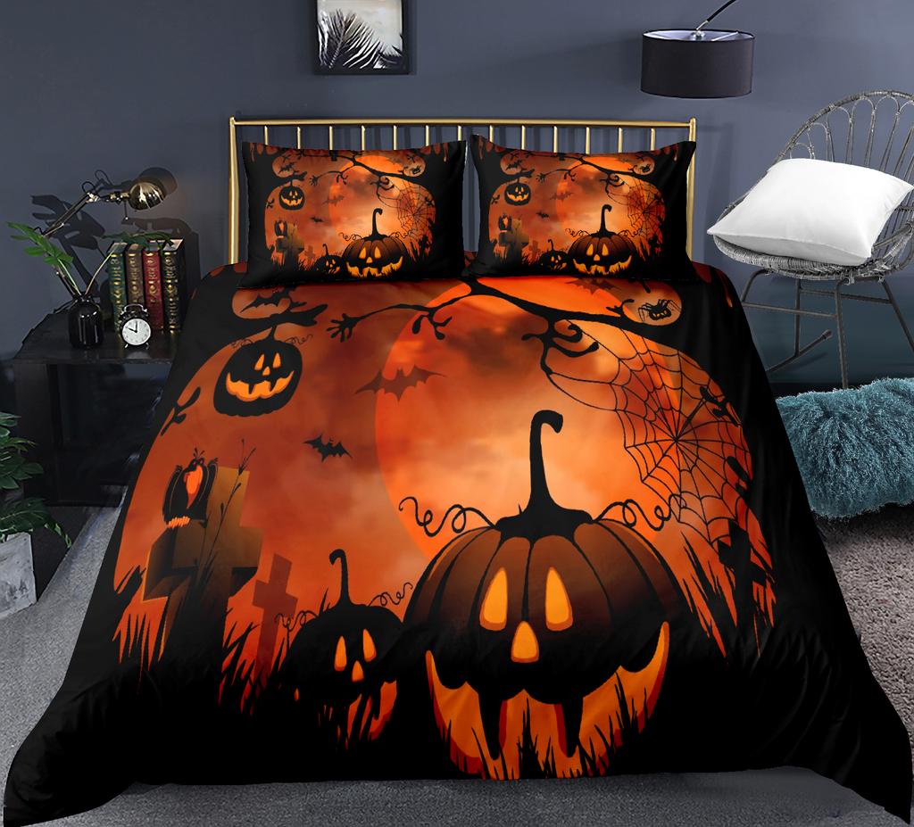 Copripiumino Federa con Zucca di Halloween Cartone Animato Set Biancheria da Letto per la Casa Set Piumone Divertente Creativo, Regali per Bambini