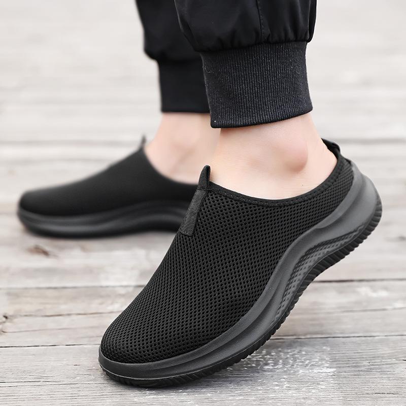 48 large size comfortable and lightweight running shoes men's summer half-drag mesh comfortable one-pedal lazy shoes non-slip men