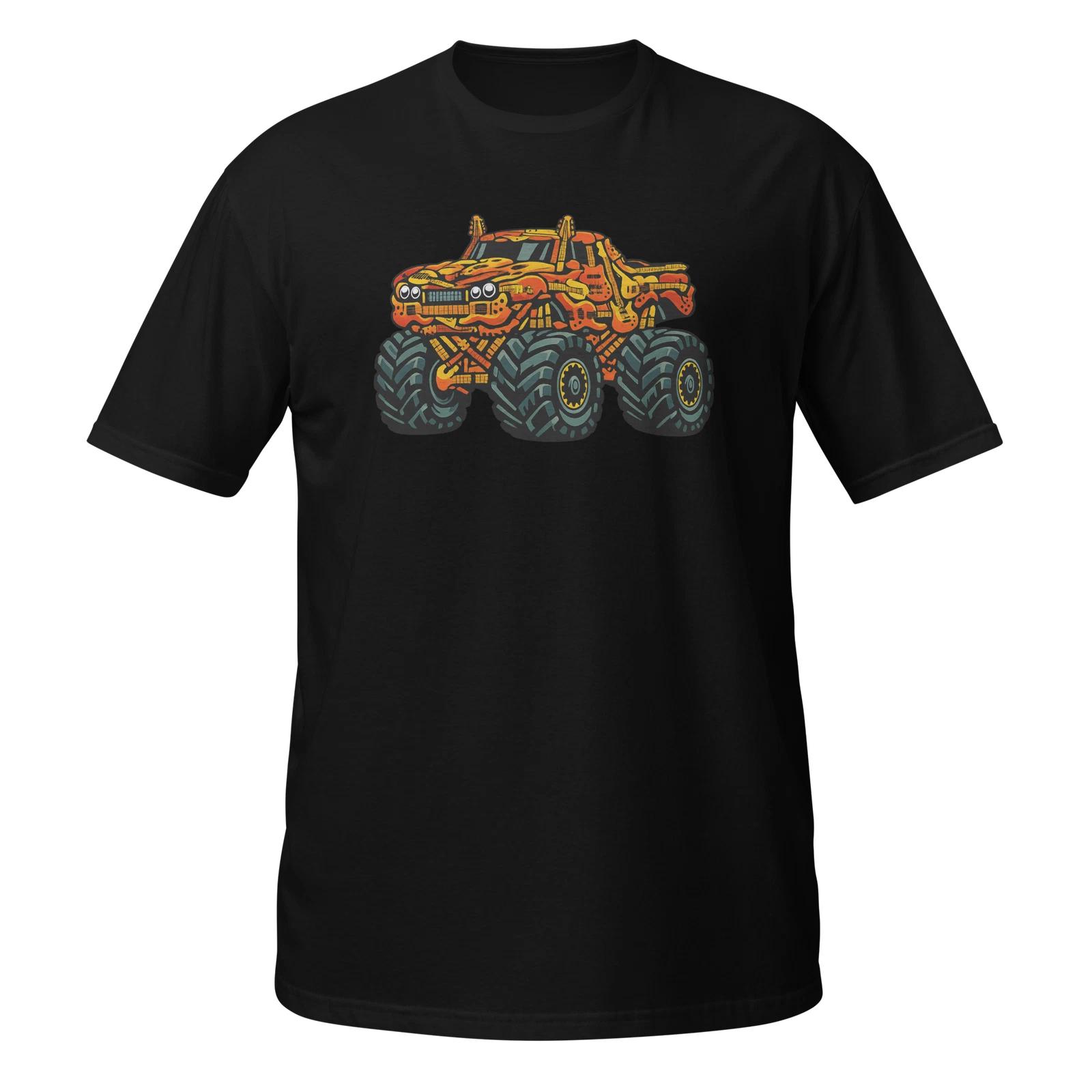Monster Guitar Truck Unisex T-Shirt, speed racing cartoon music fun Retro art XXL