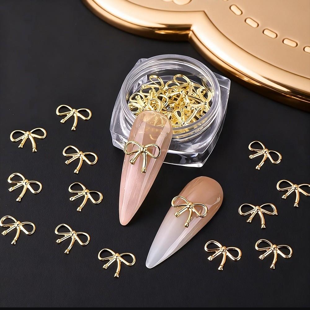 Gold Silver Metal Willow Bows Nail Decoration 3D Alloy Material Nail Glitter 3D Design Hollow Bowknot Nail Art Rhinestones