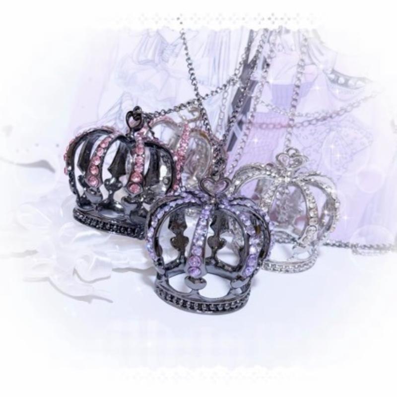 3D Full Rhinestone Crown Subculture Sweater Chain Necklace Gothic Punk Jewelry for Women Holiday Party Wear Gift