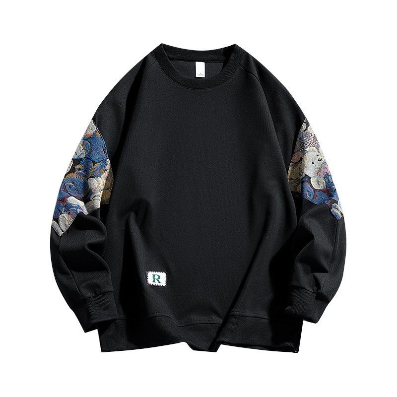 

Spring and Autumn Men s Embroidered Bear Korean Style Trendy American Casual Versatile Sweatshirt M чорний