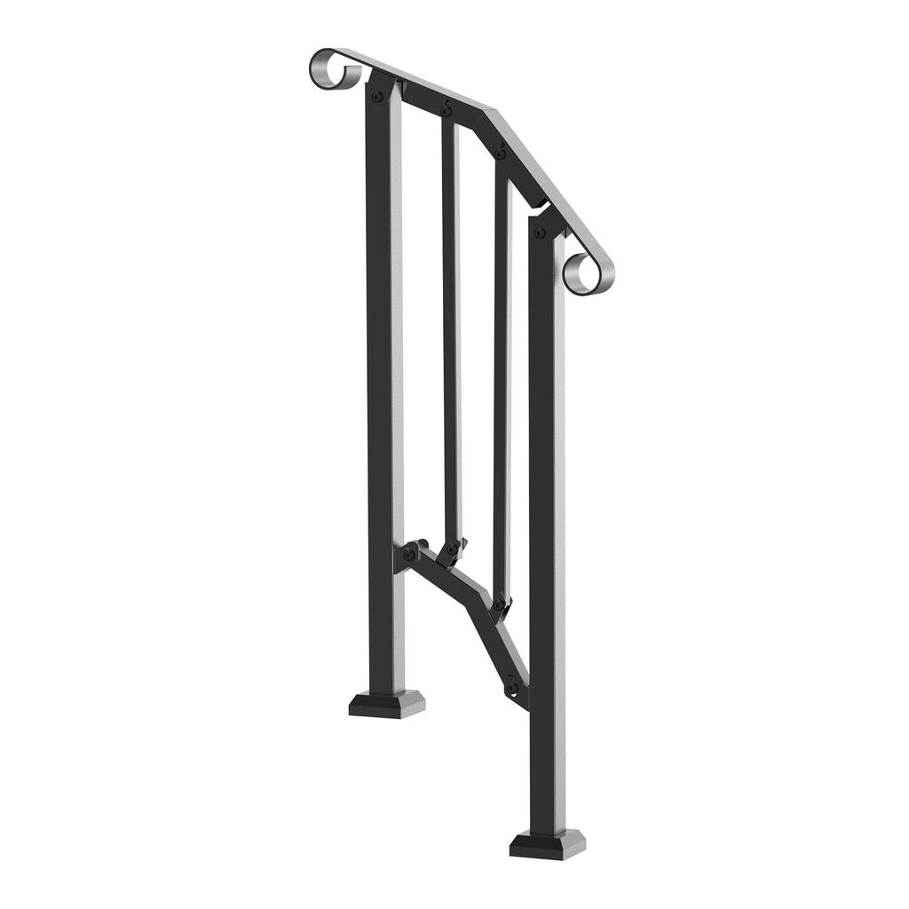 VEVOR Handrails for Outdoor Steps, 1-2 Step Stair Hand Rail Kit, Transitional Carbon Steel Railings with Installation Kit, Stair Rails for Seniors