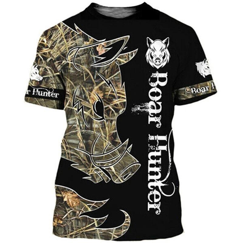 Wild Boar Hunting Themed Jungle Scenery 3D Print Short Sleeve T-Shirt Casual Outdoor Top