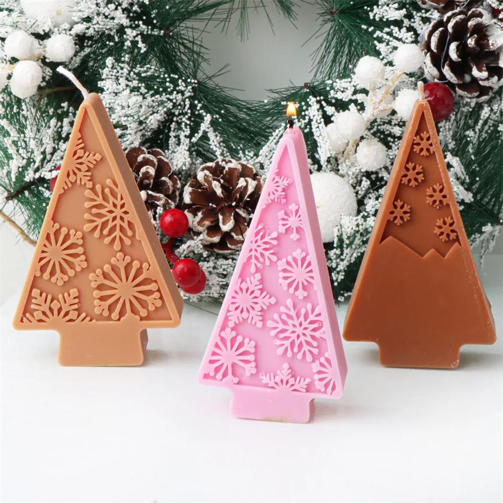 DIY 2025 Snowflake Christmas Tree Candle Silicone Mold Triangle Christmas Tree Snowflake Candle Molds Christmas Decoration Gift