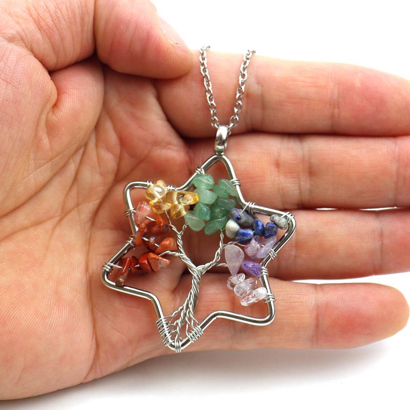 Handmade Wire-Wrapped Tree of Life Necklace with Crystal Chip Pendant