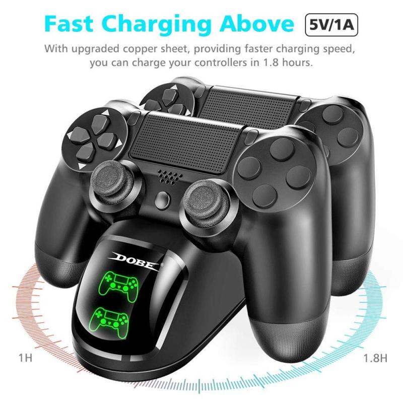 Dobbel USB Kontrollerlader Ladestativ for PS4/Pro/Slim Spillkontroller Joypad Joystick