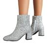 Autumn and Winter Large Size Sequined Women's Shoes Thick High Heels Short Boots