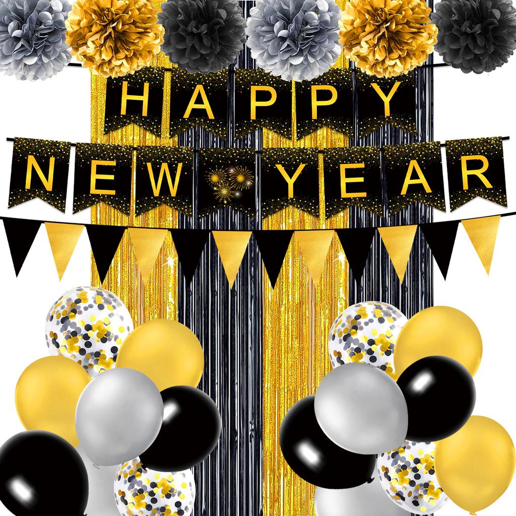 Happy New Year Party Supplies Holiday Arrangement Props New Year Party Tableware Paper Plate Tissue Tablecloth Decoration