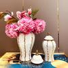 Ceramic General Jar Electroplated Gold Plaid Artwork Storage Jar Home Decor Hotel Display Vase Dry Dried Flowe Vase With lid