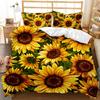 Sunflower Duvet Cover Set King/Queen Size Print Decor Botanical Plants Yellow Floral Comforter Cover Black Polyester Quilt Cover