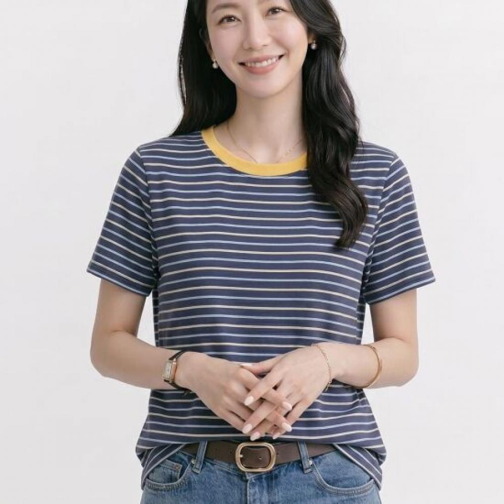 Navava Women Casual Daily STripe Round Neck ShorT Sleeve T shirT nT3347