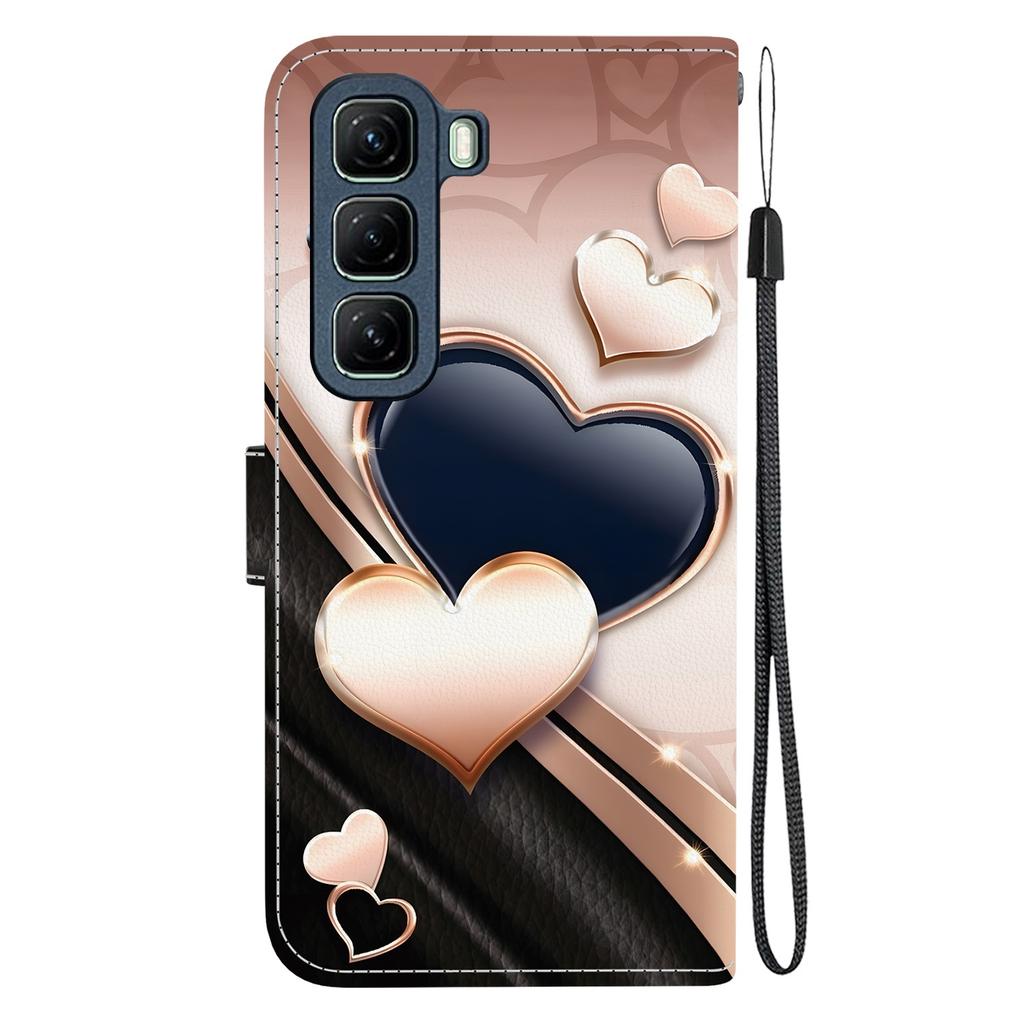 Handmade PU Leather Flip Case for Infinix Hot 50 / 5G (X6720) Anti-Slip Shockproof Cover with Wrist Strap & Heart/Rose Cat Designs