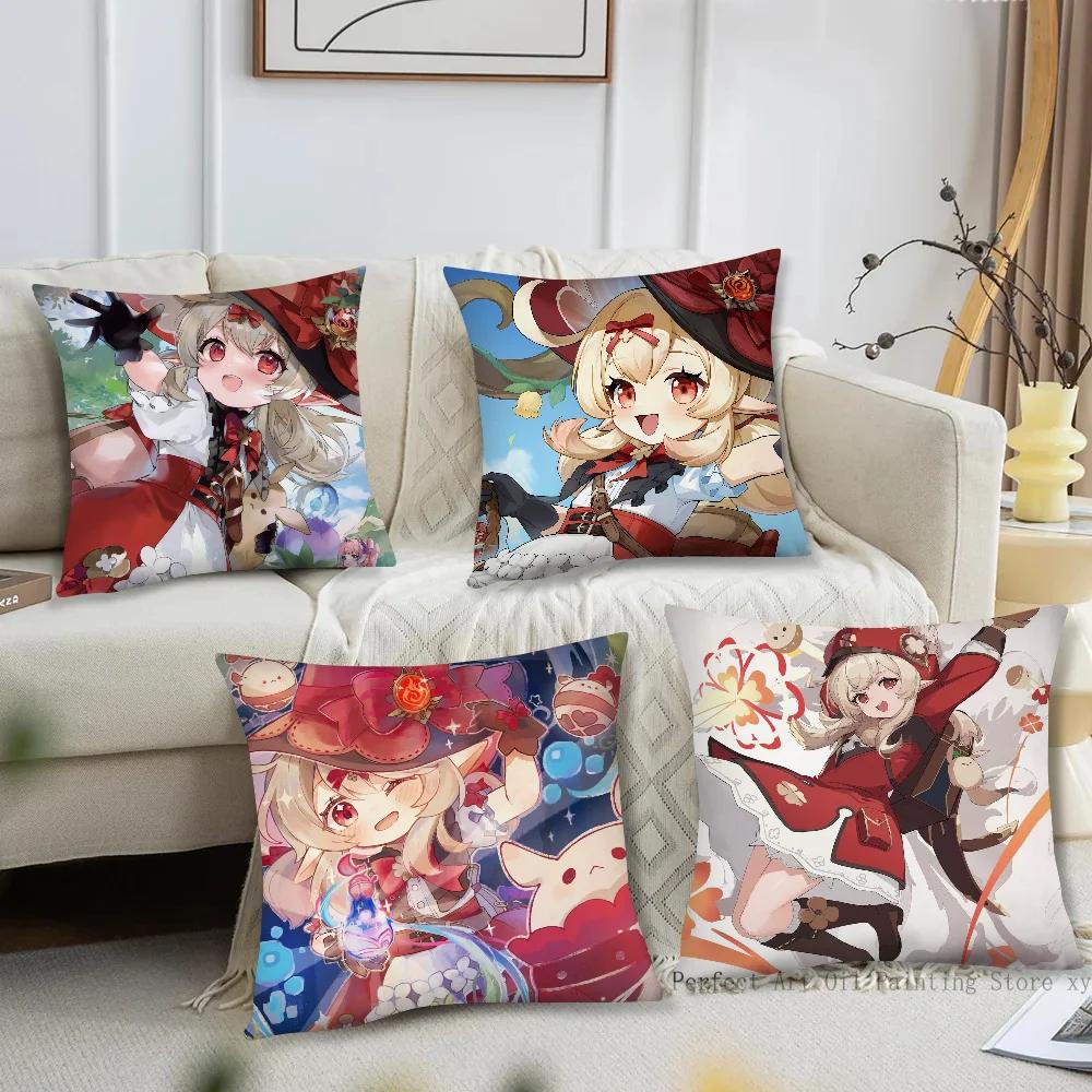 Klee Anime Spiel Genshin Impact Kissenbezug Quadratisches Kissen Schlafzimmer Sofa Freizeit Komfort Kissen Wohnzimmer Heimdekoration 40X40