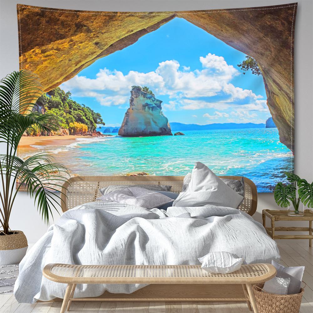 

Гобелен с пещерным рифом и видом на море, настенный подвесной натуральный и минималистичный пейзаж, богемное искусство, современный стиль, домашний декор 200x150CM