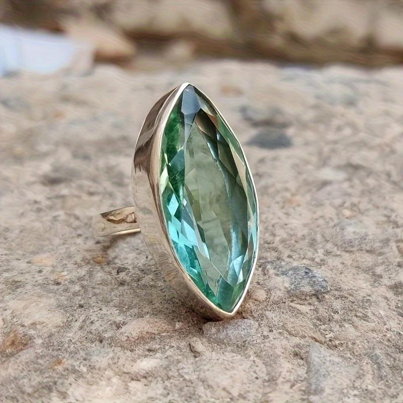 Elegant Inlay Sea Blue CZ Women's Ring CopperColor Daily Wear Party Jewelry Anniversary Gift